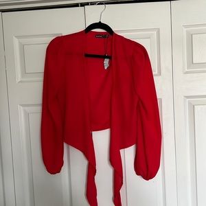 Boohoo Petite red wrap shirt